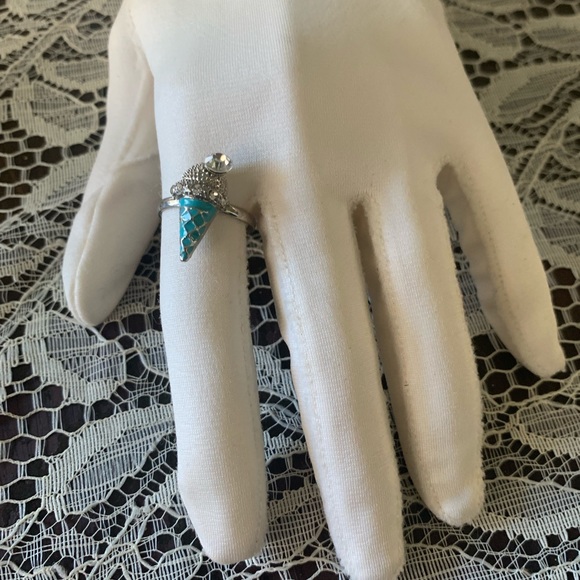 Ring ice cream cone turquoise blue enamel with crystals adjustable - Picture 6 of 7